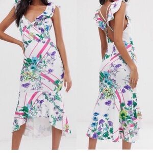 ASOS High Low Floral Dress in Pink and Green